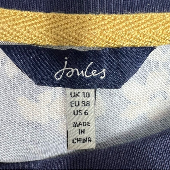 JOULES Navy with Yellow/Gold Floral Short Sleeve Crewneck T-Shirt Dress Size 6 - Picture 3 of 7